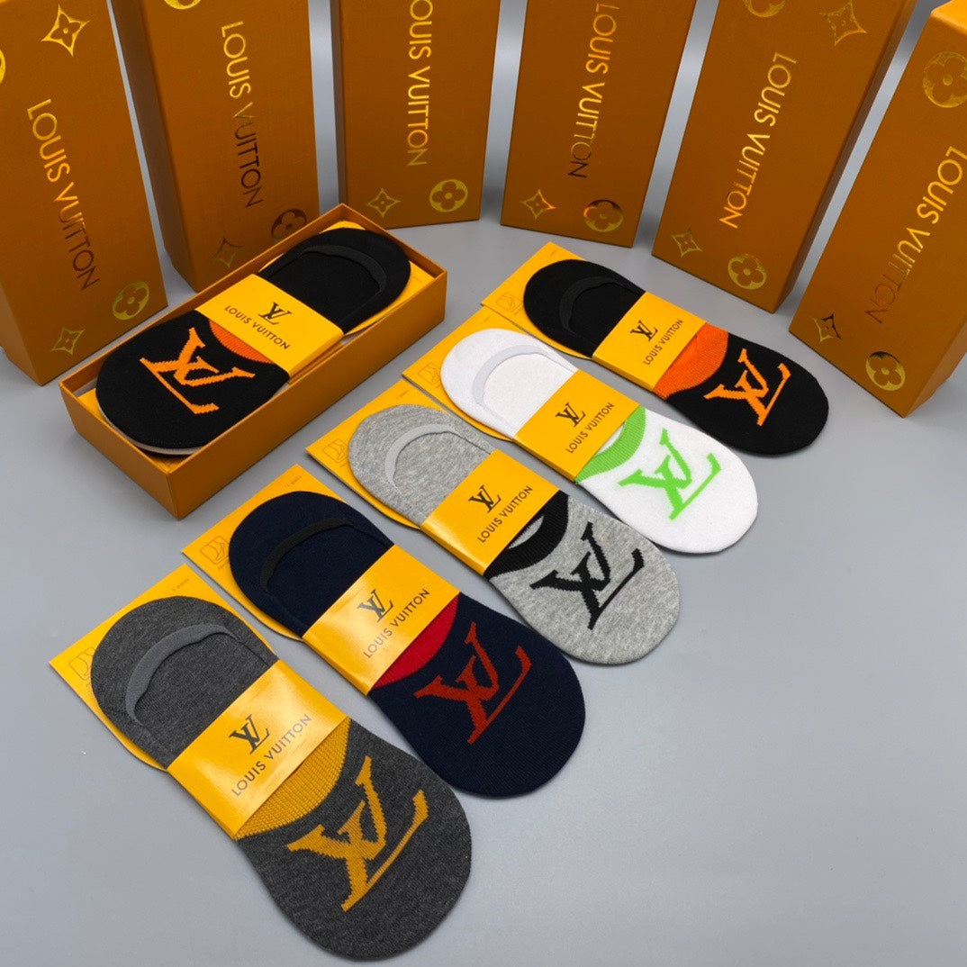 Louis Vuitton Visible Branded Cuff Or Emblem Details No-Show Socks - 5-Pair Set