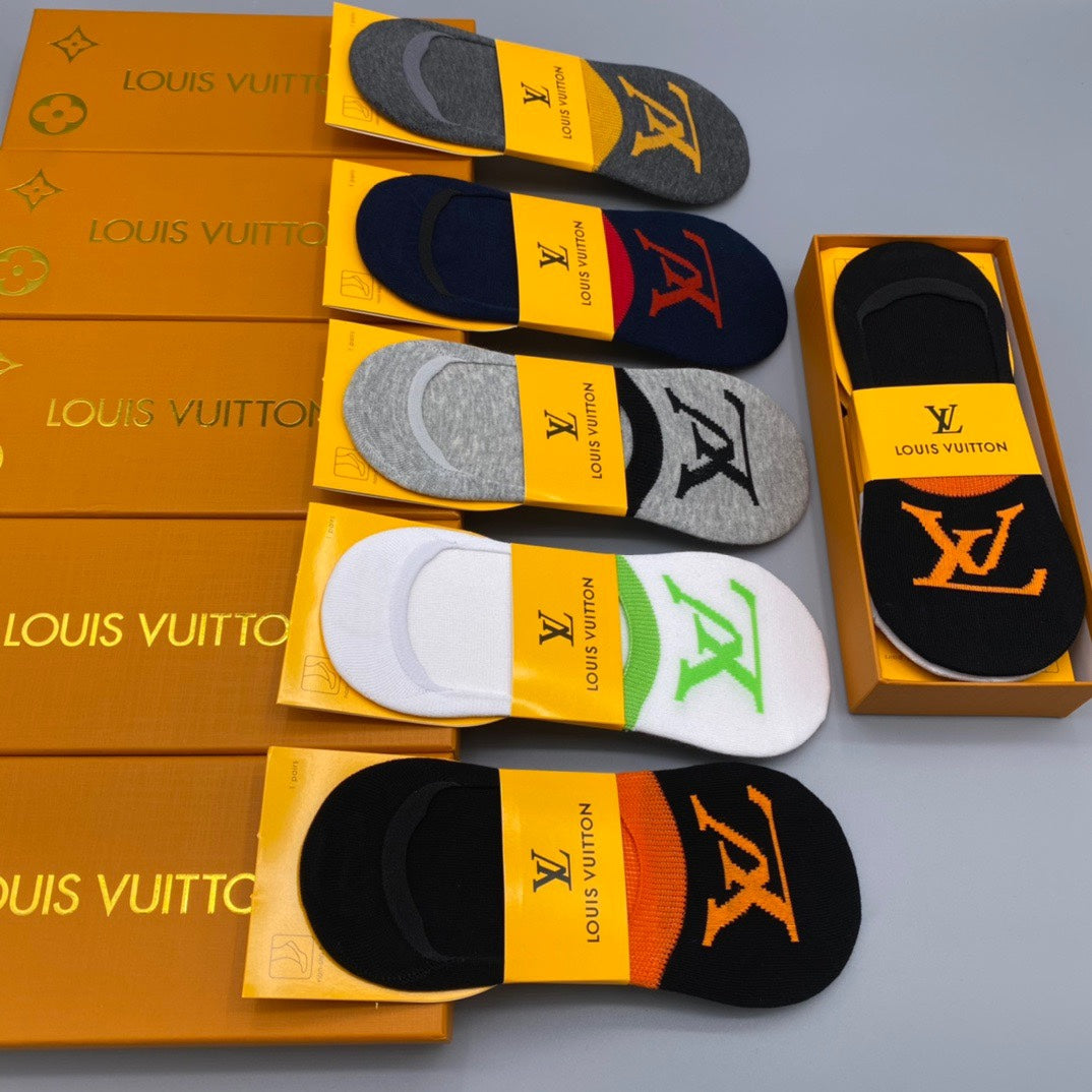 Louis Vuitton Large Multicolour Initial Graphics No-Show Socks - 5-Pair Set