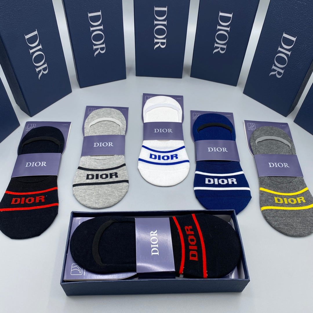 Dior Clean Wordmark Details No-Show Socks - 5-Pair Set