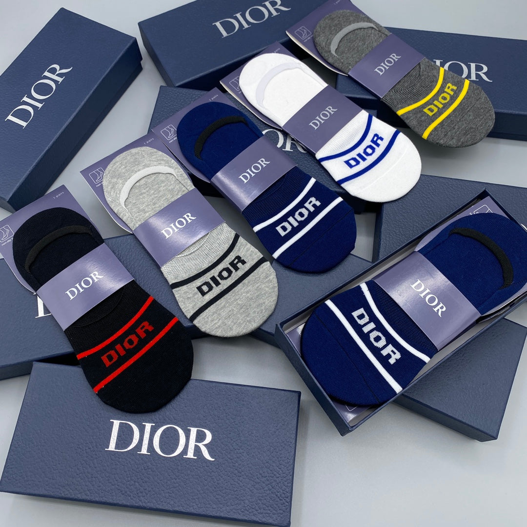Dior Clean Wordmark Details No-Show Socks - 5-Pair Set