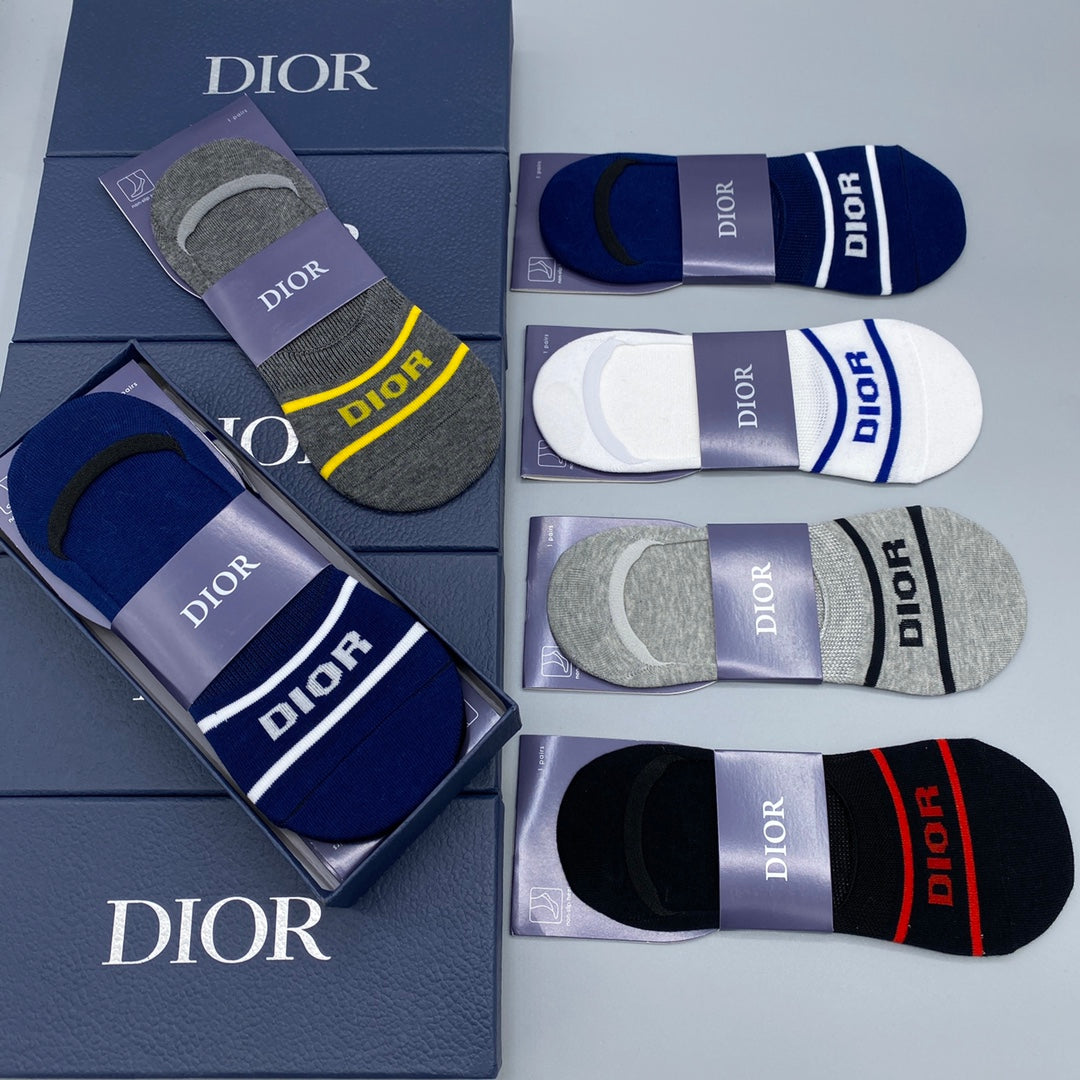 Dior Clean Wordmark Details No-Show Socks - 5-Pair Set