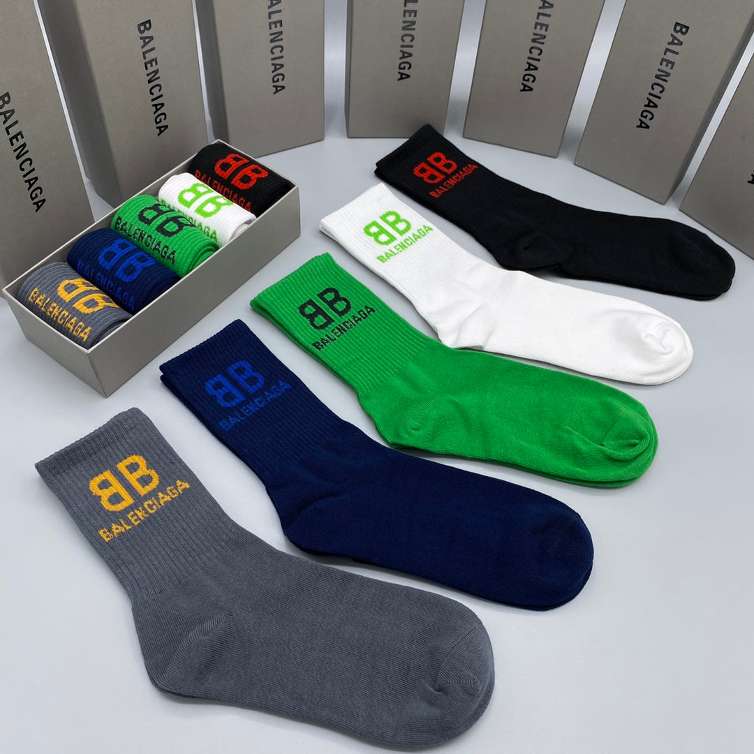 Balenciaga Bb Cuff Details Crew Socks - 5-Pair Set