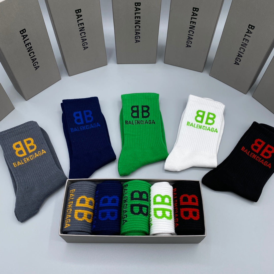 Balenciaga Bb Cuff Details Crew Socks - 5-Pair Set