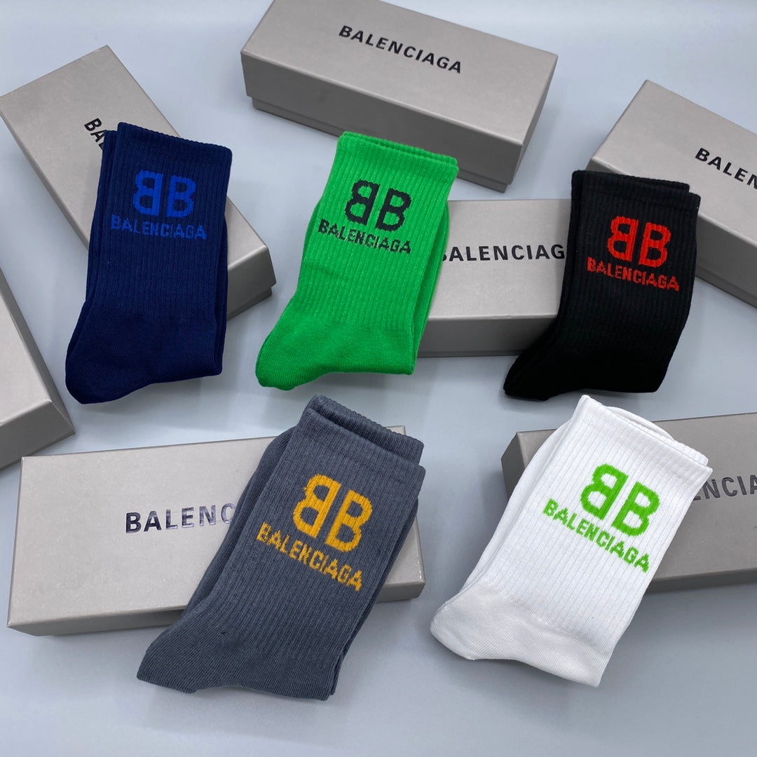 Balenciaga Bb Cuff Details Crew Socks - 5-Pair Set