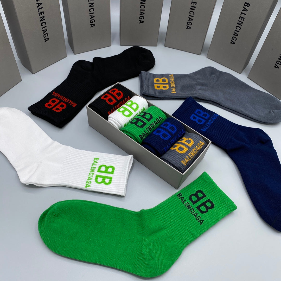Balenciaga Bb Cuff Details Crew Socks - 5-Pair Set