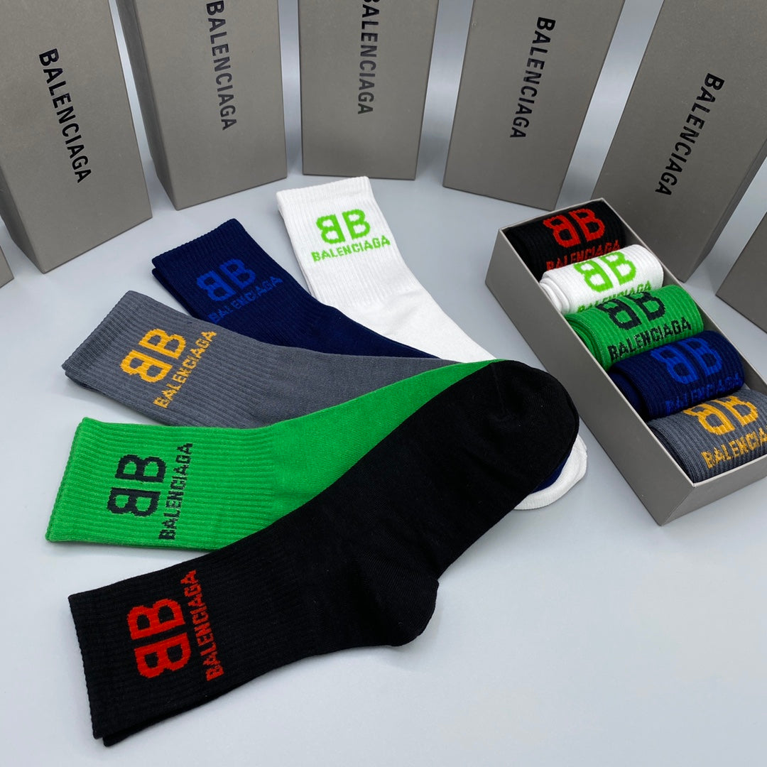 Balenciaga Bb Cuff Details Crew Socks - 5-Pair Set