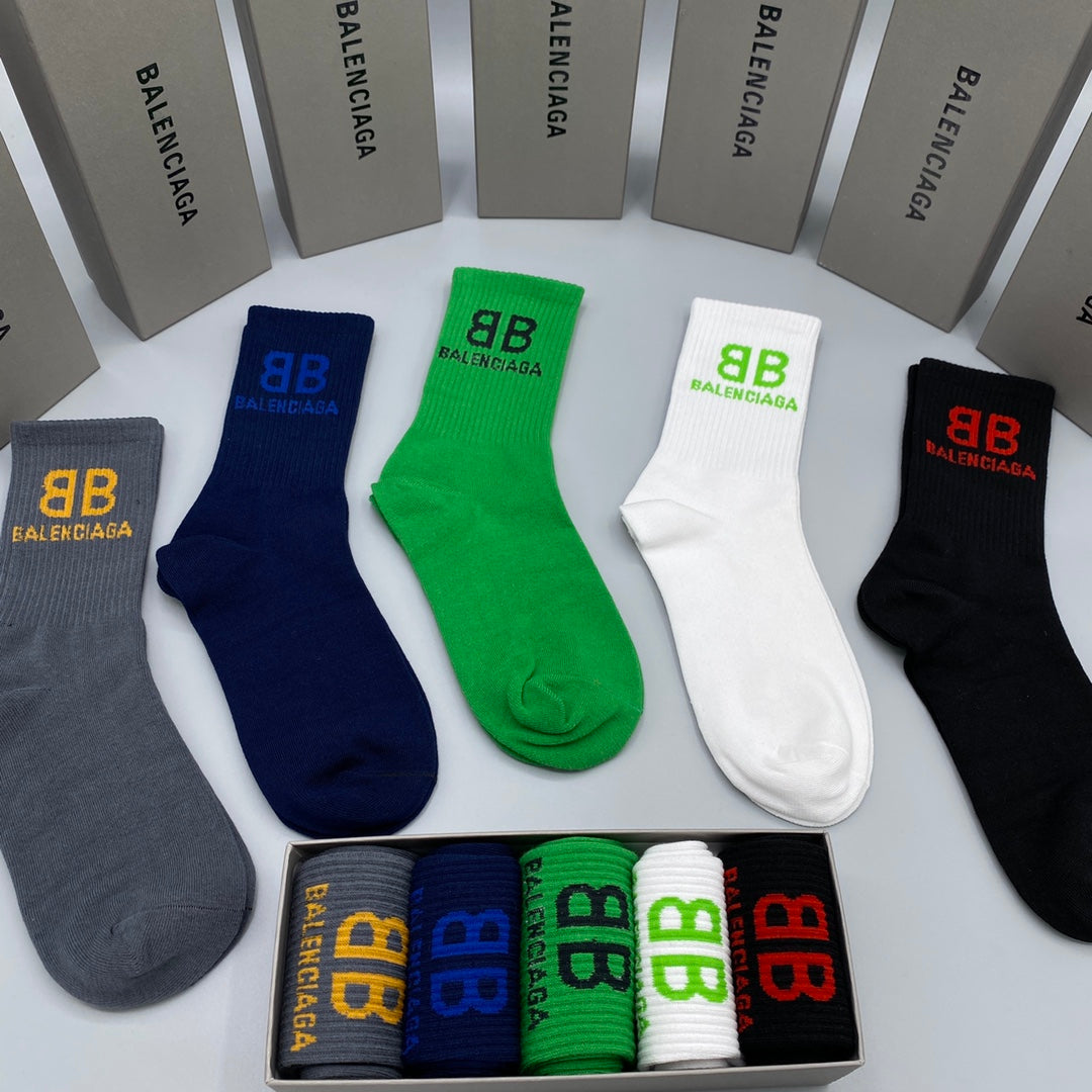 Balenciaga Bb Cuff Details Crew Socks - 5-Pair Set