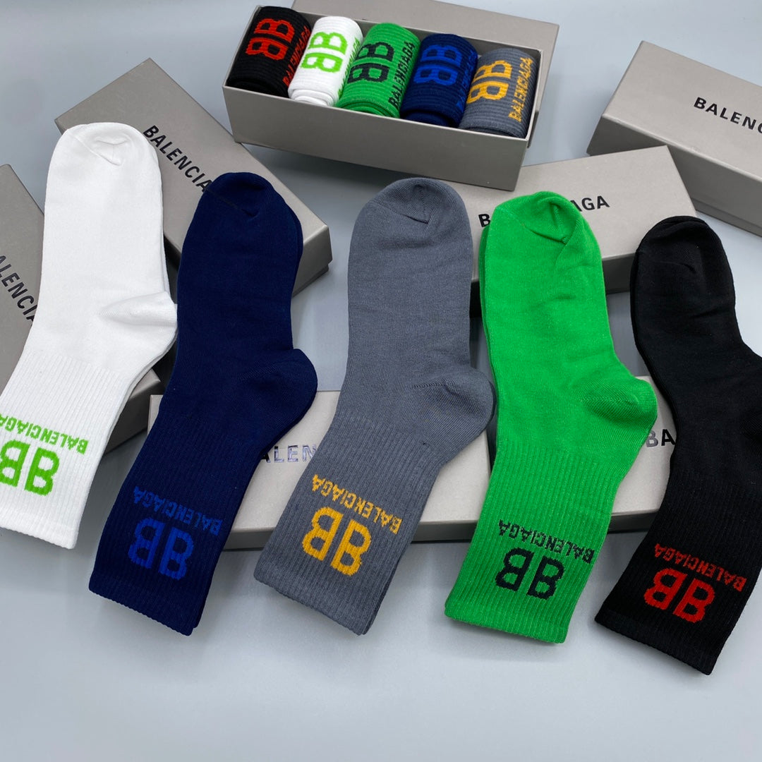 Balenciaga Bb Cuff Details Crew Socks - 5-Pair Set