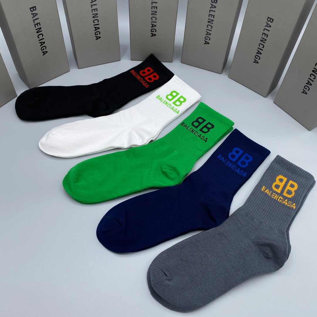 Balenciaga Bb Cuff Details Crew Socks - 5-Pair Set
