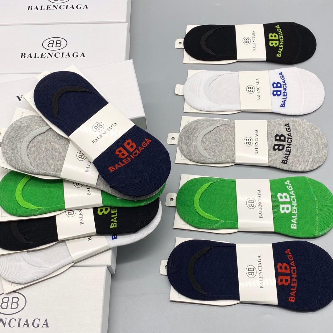 Balenciaga Cotton Visible Colour, Cuff And Emblem Details No-Show Socks - 5-Pair Set