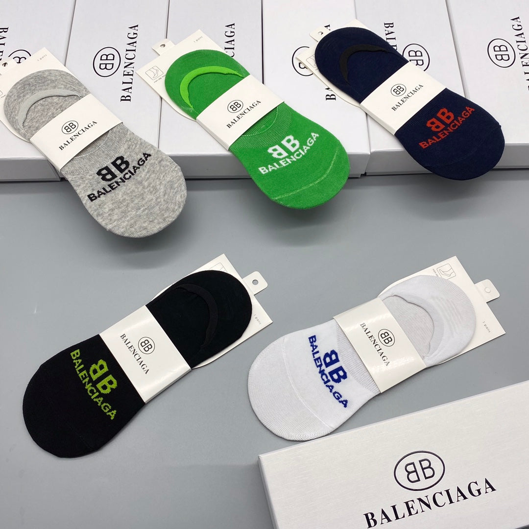 Balenciaga Cotton Visible Colour, Cuff And Emblem Details No-Show Socks - 5-Pair Set
