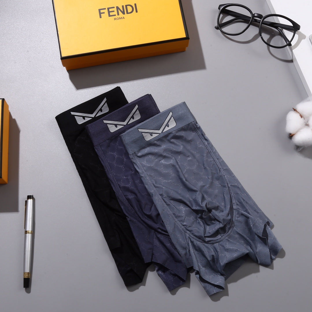 Fendi Geometric Texture And Small Patch Details Men's Boxer Briefs - 3-Piece Box