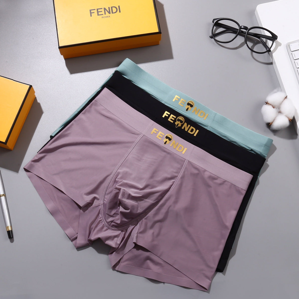 Fendi Visible Colour, Waistband And Emblem Details Men's Boxer Briefs - 3-Piece Box