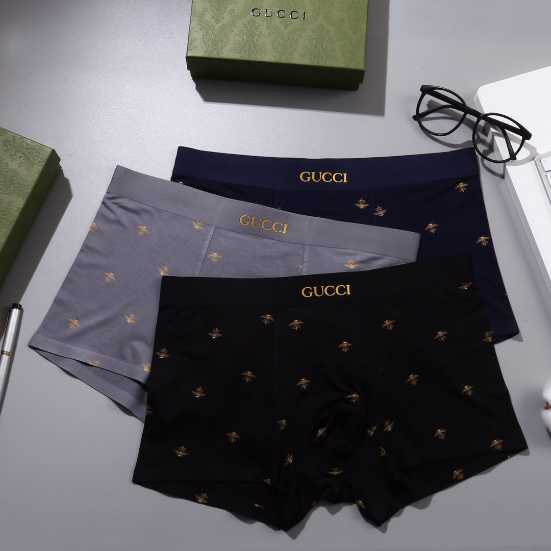 Gucci Small Gold-Tone Emblem Details Men's Boxer Briefs - 3-Piece Box