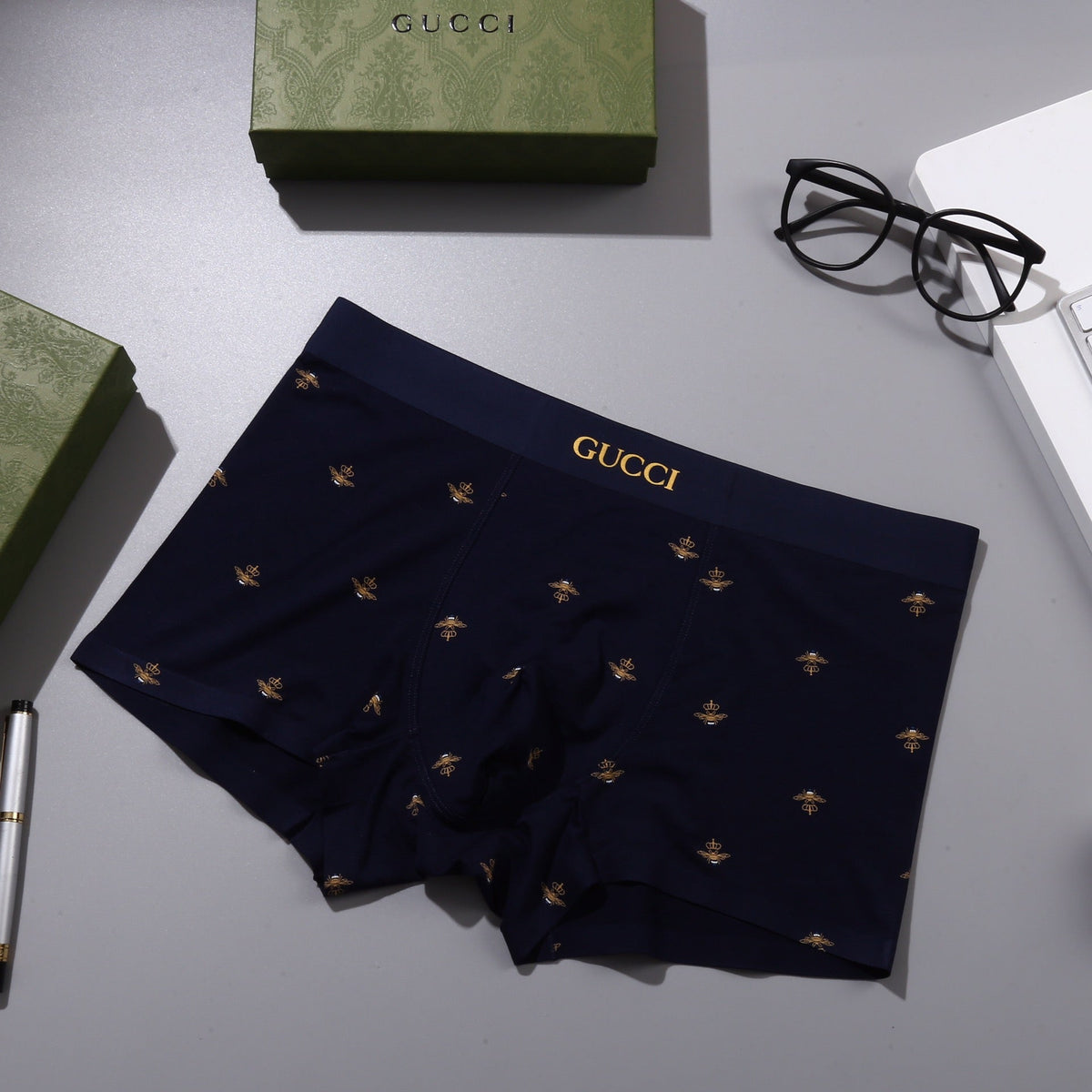 Gucci Small Repeating Gold-Tone Motifs Men's Boxer Briefs - 3-Piece Box