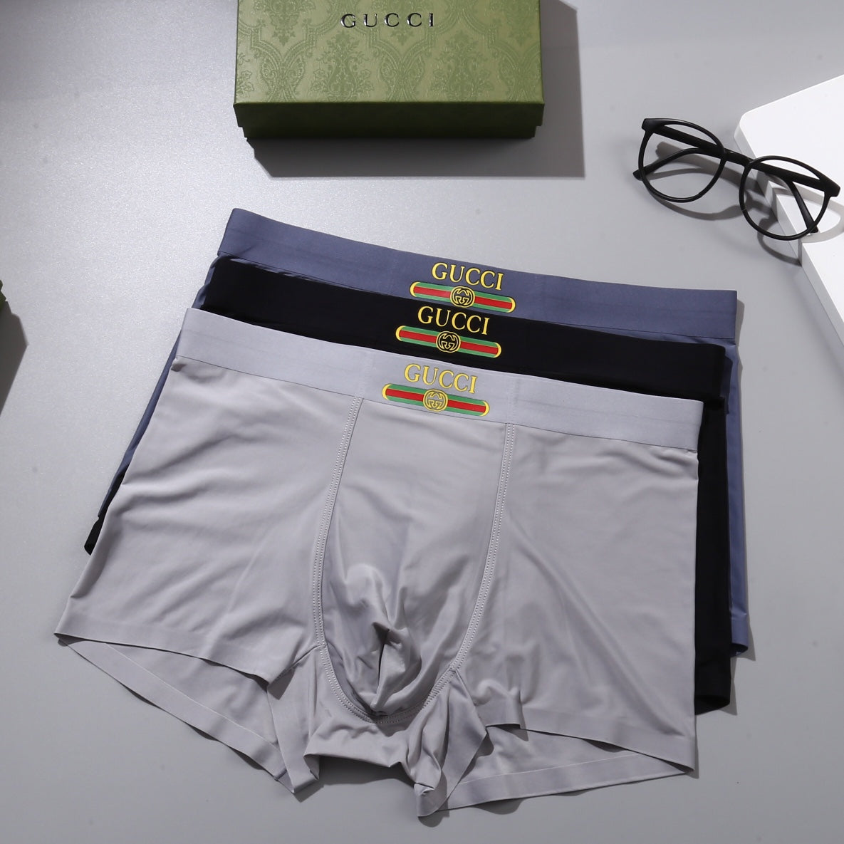 Gucci Visible Colour, Waistband And Emblem Details Men's Boxer Briefs - 3-Piece Box