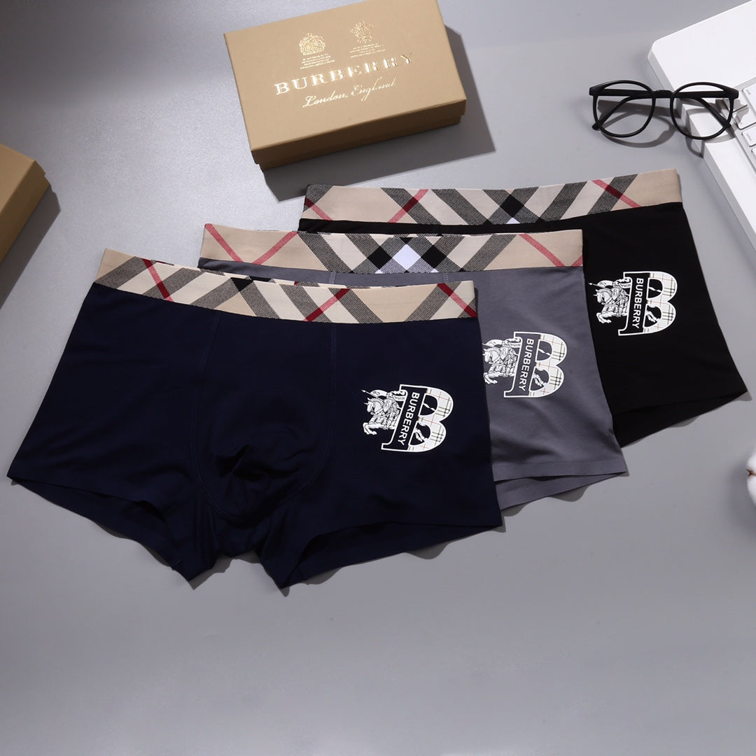 Burberry Check-Inspired Waistbands And Knight Graphics Men's Boxer Briefs - 3-Piece Box