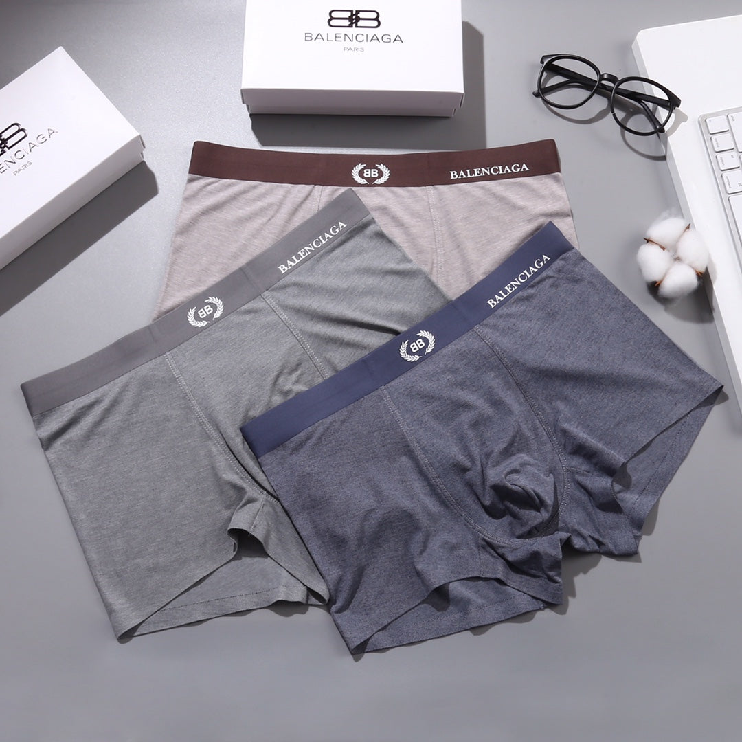 Balenciaga Burgundy Logo Waistbands Men's Boxer Briefs - 3-Piece Box