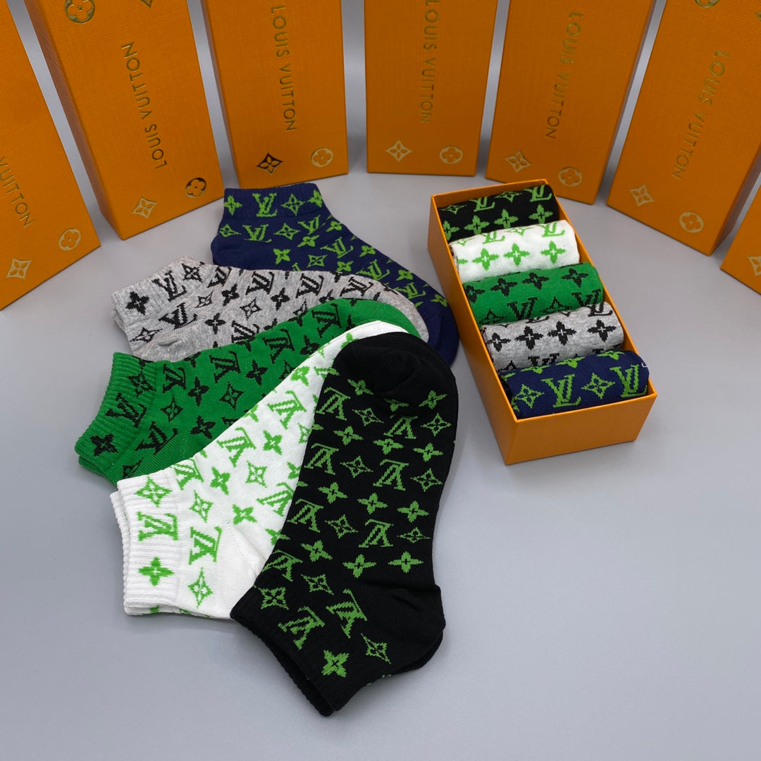 Louis Vuitton All-Over Initial Motifs No-Show Socks - 5-Pair Set
