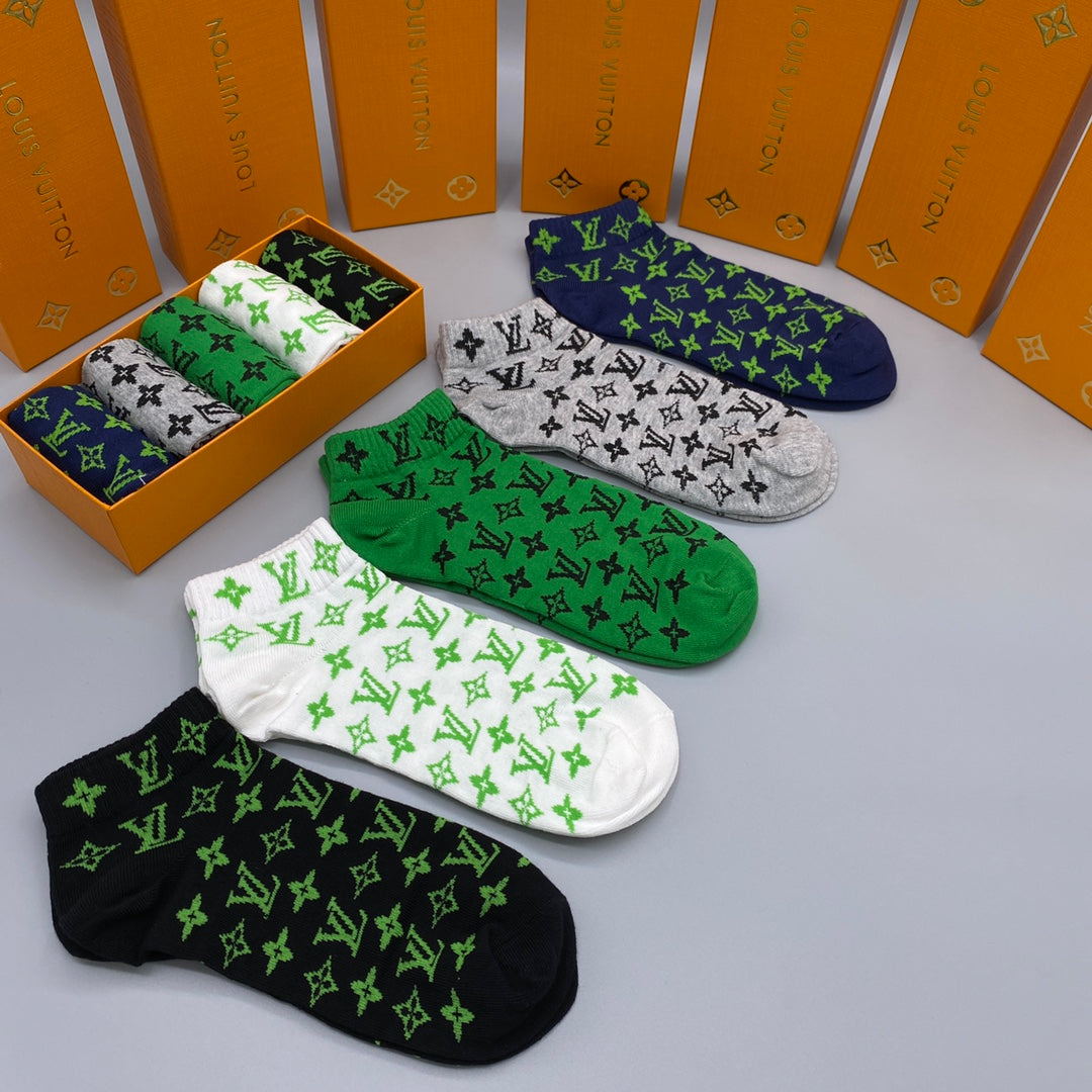 Louis Vuitton All-Over Initial Motifs No-Show Socks - 5-Pair Set