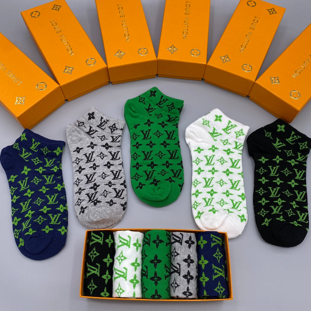 Louis Vuitton All-Over Initial Motifs No-Show Socks - 5-Pair Set