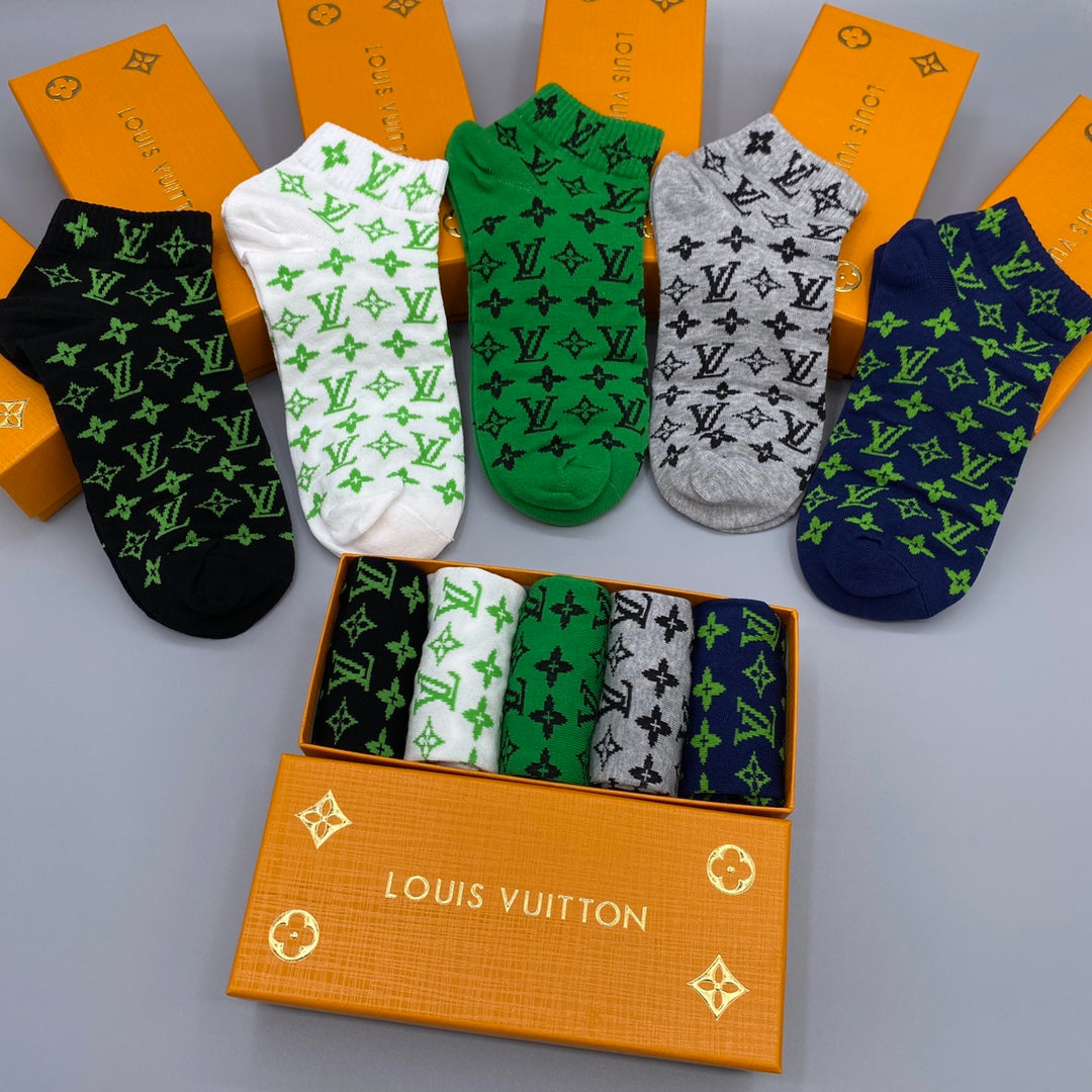 Louis Vuitton All-Over Initial Motifs No-Show Socks - 5-Pair Set