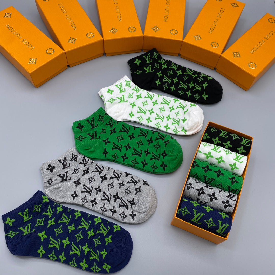 Louis Vuitton All-Over Initial Motifs No-Show Socks - 5-Pair Set