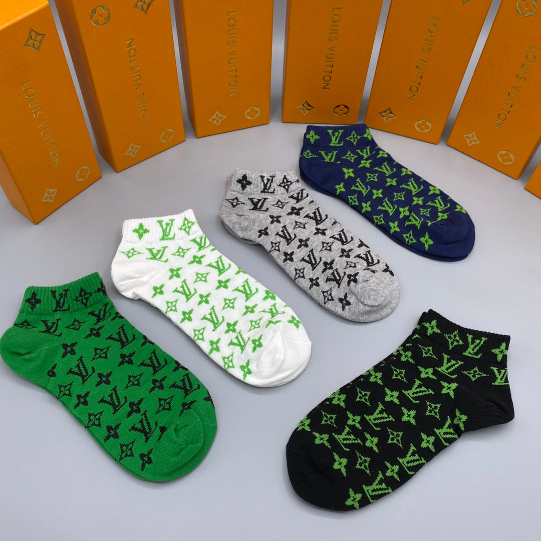 Louis Vuitton All-Over Initial Motifs No-Show Socks - 5-Pair Set
