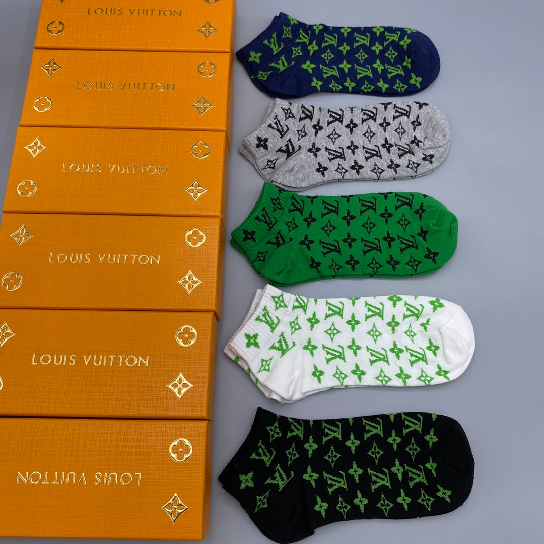 Louis Vuitton All-Over Initial Motifs No-Show Socks - 5-Pair Set