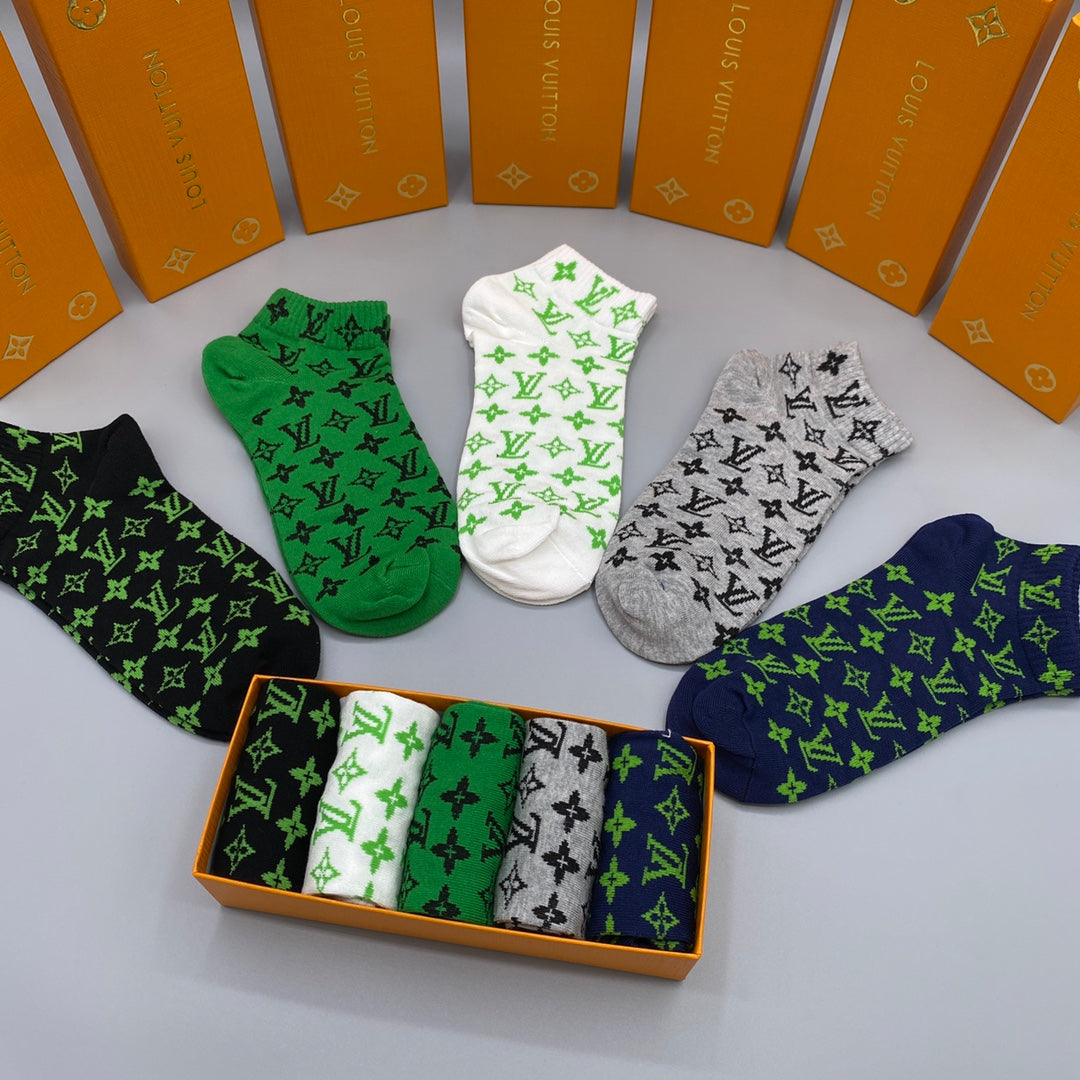 Louis Vuitton All-Over Initial Motifs No-Show Socks - 5-Pair Set