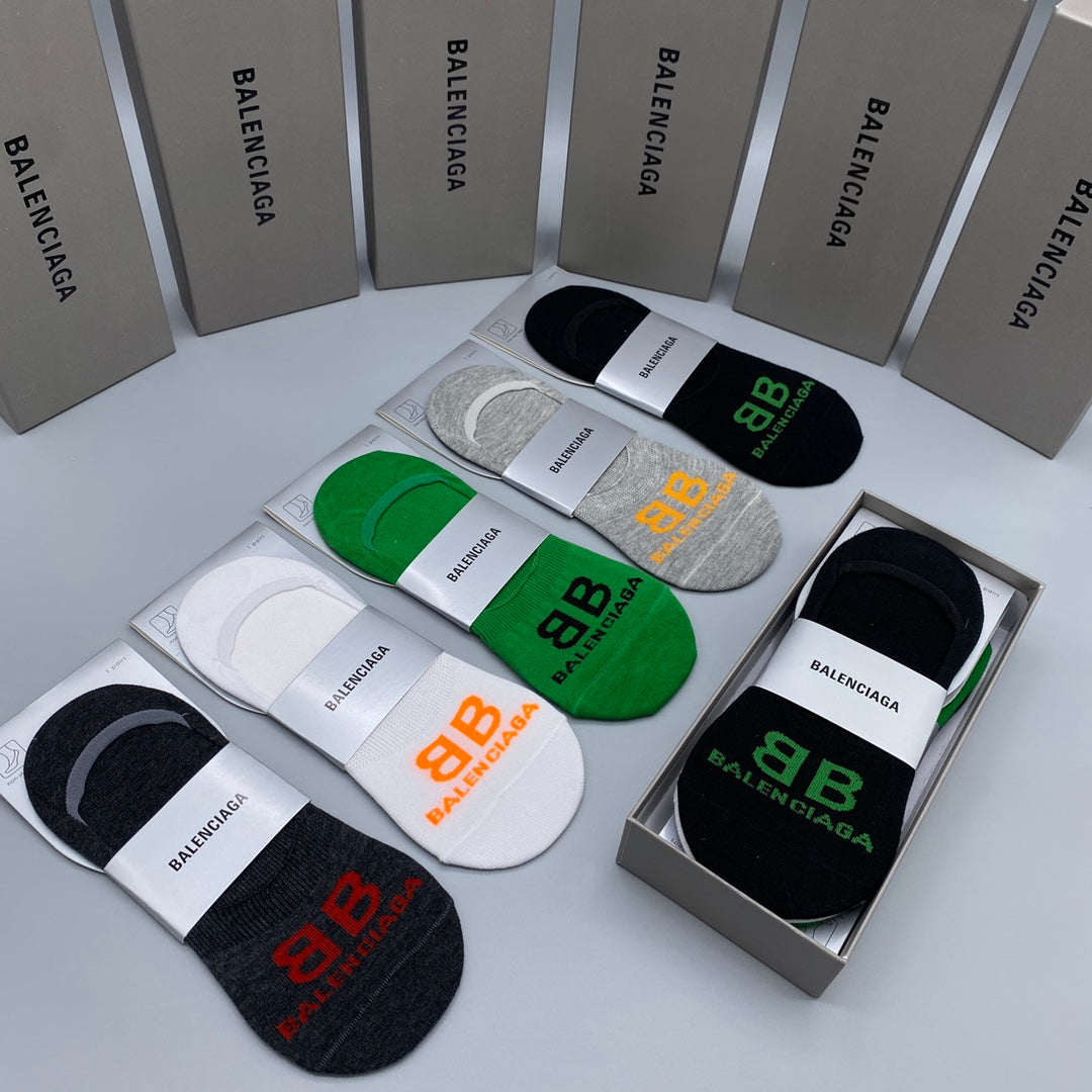Balenciaga Cotton Visible Colour, Cuff And Emblem Details No-Show Socks - 5-Pair Set