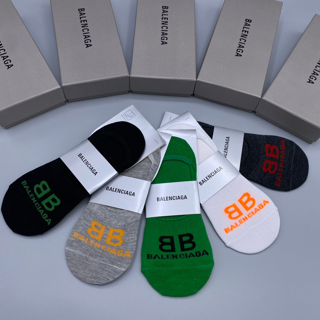 Balenciaga Cotton Visible Colour, Cuff And Emblem Details No-Show Socks - 5-Pair Set