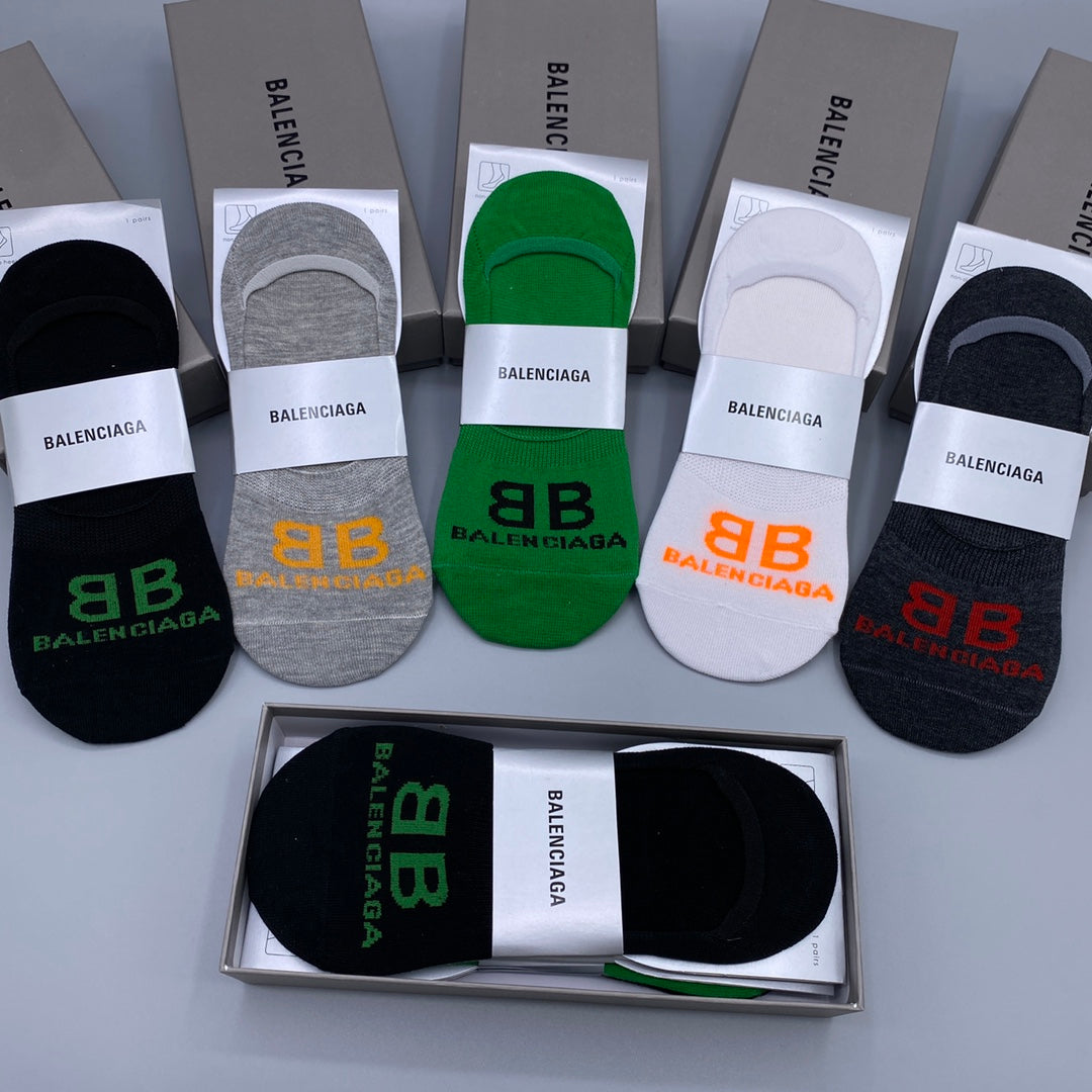 Balenciaga Cotton Visible Colour, Cuff And Emblem Details No-Show Socks - 5-Pair Set
