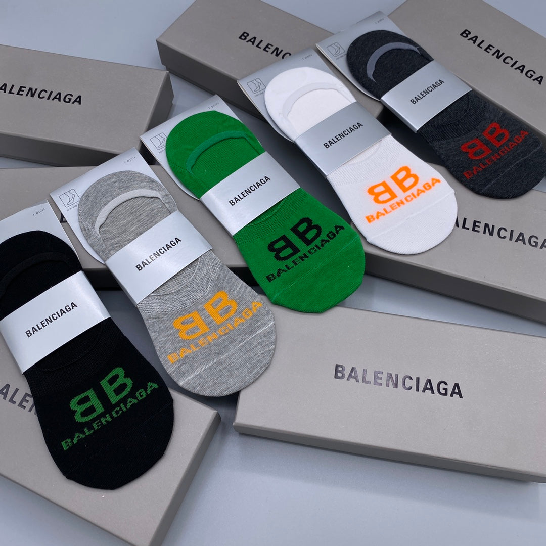 Balenciaga Visible Logo, Stripe Or Motif Details No-Show Socks - 5-Pair Set