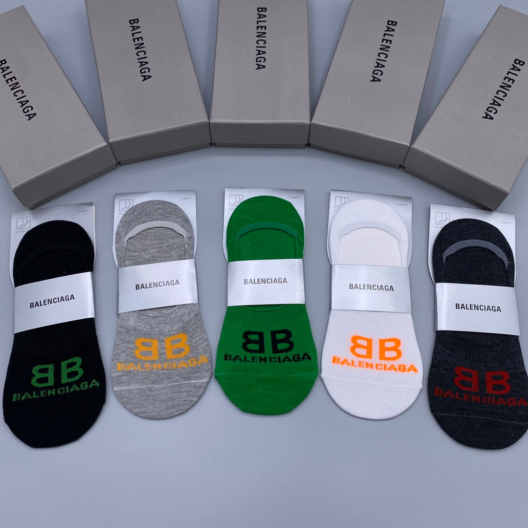 Balenciaga Cotton Visible Colour, Cuff And Emblem Details No-Show Socks - 5-Pair Set
