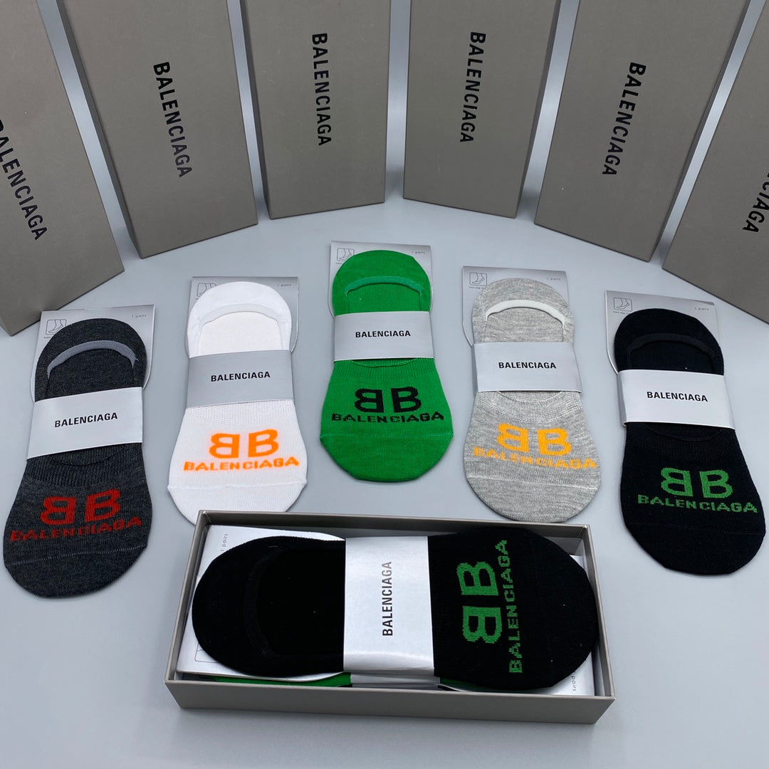 Balenciaga Visible Logo, Stripe Or Motif Details No-Show Socks - 5-Pair Set
