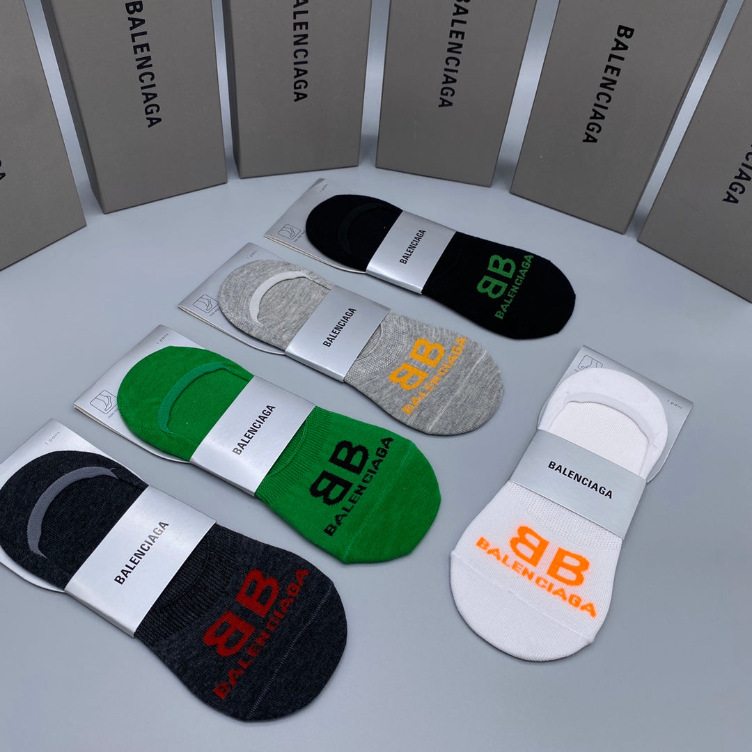 Balenciaga Cotton Visible Colour, Cuff And Emblem Details No-Show Socks - 5-Pair Set