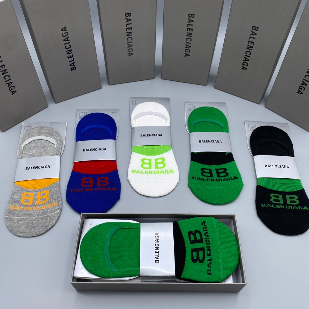 Balenciaga Cotton Visible Cuff, Colour And Emblem Details No-Show Socks - 5-Pair Set