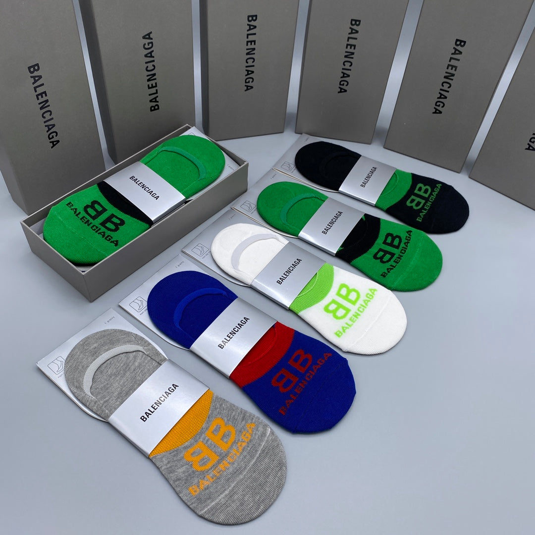 Balenciaga Cotton Visible Cuff, Colour And Emblem Details No-Show Socks - 5-Pair Set