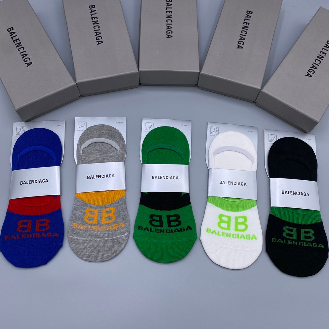 Balenciaga Cotton Visible Cuff, Colour And Emblem Details No-Show Socks - 5-Pair Set