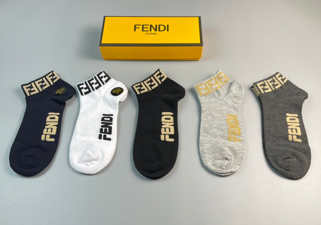Fendi Wordmark And Letter-Pattern Details No-Show Socks - 5-Pair Set