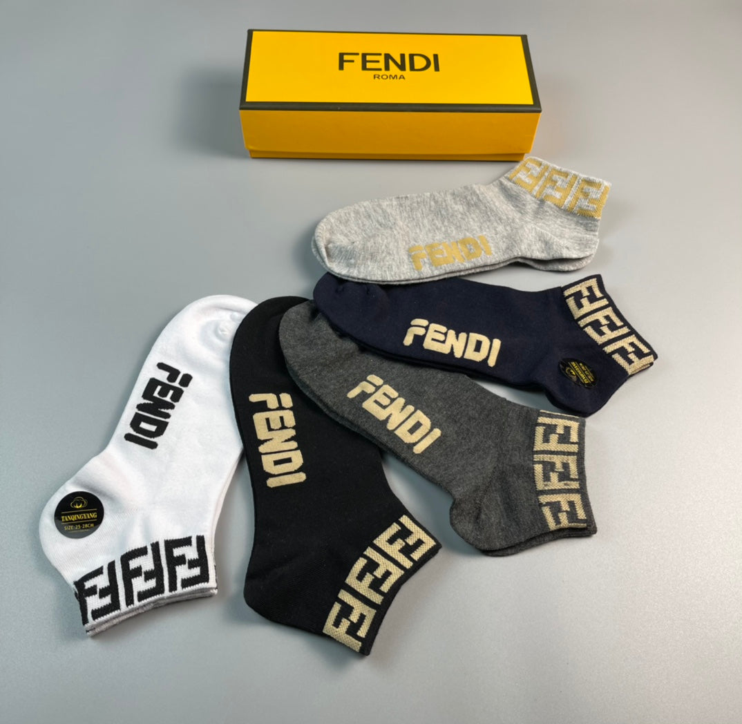 Fendi Wordmark And Letter-Pattern Details No-Show Socks - 5-Pair Set