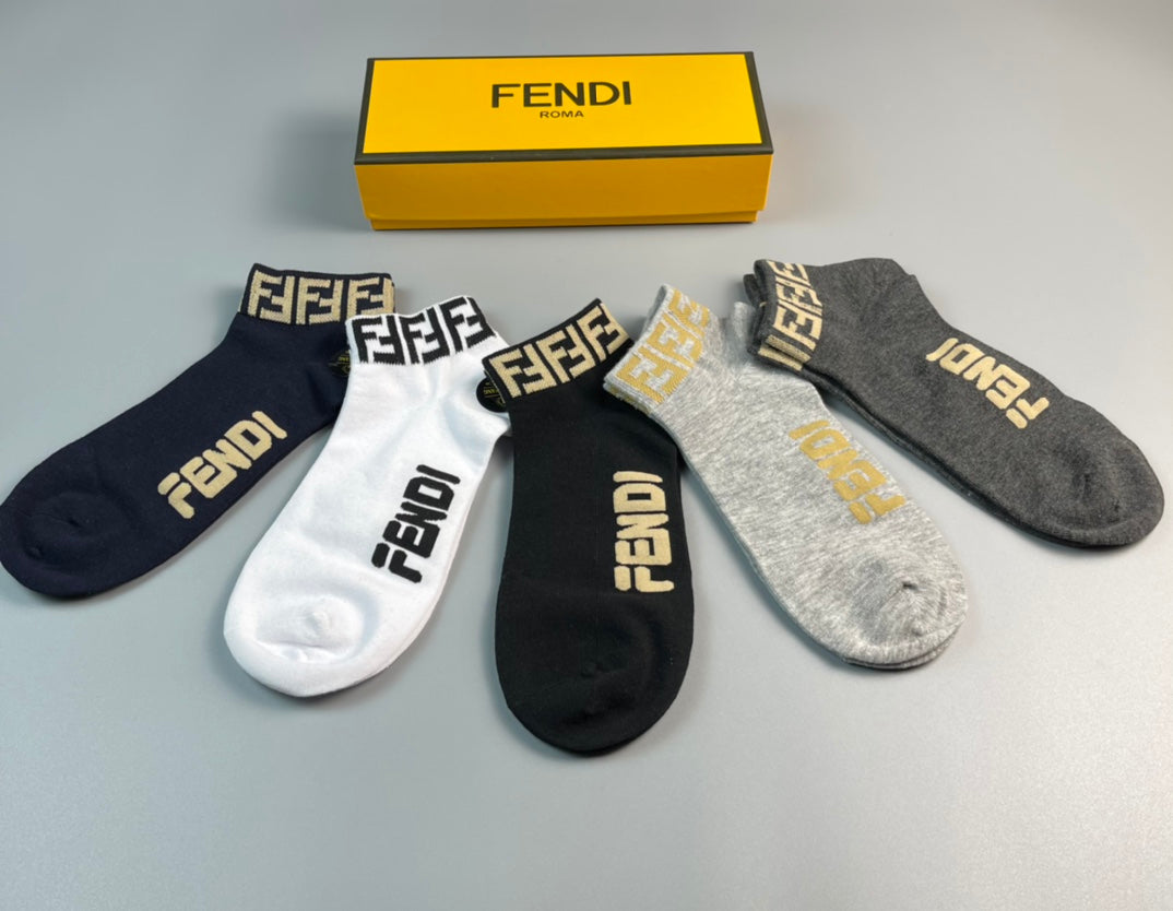 Fendi Letter-Pattern Details No-Show Socks - 5-Pair Set