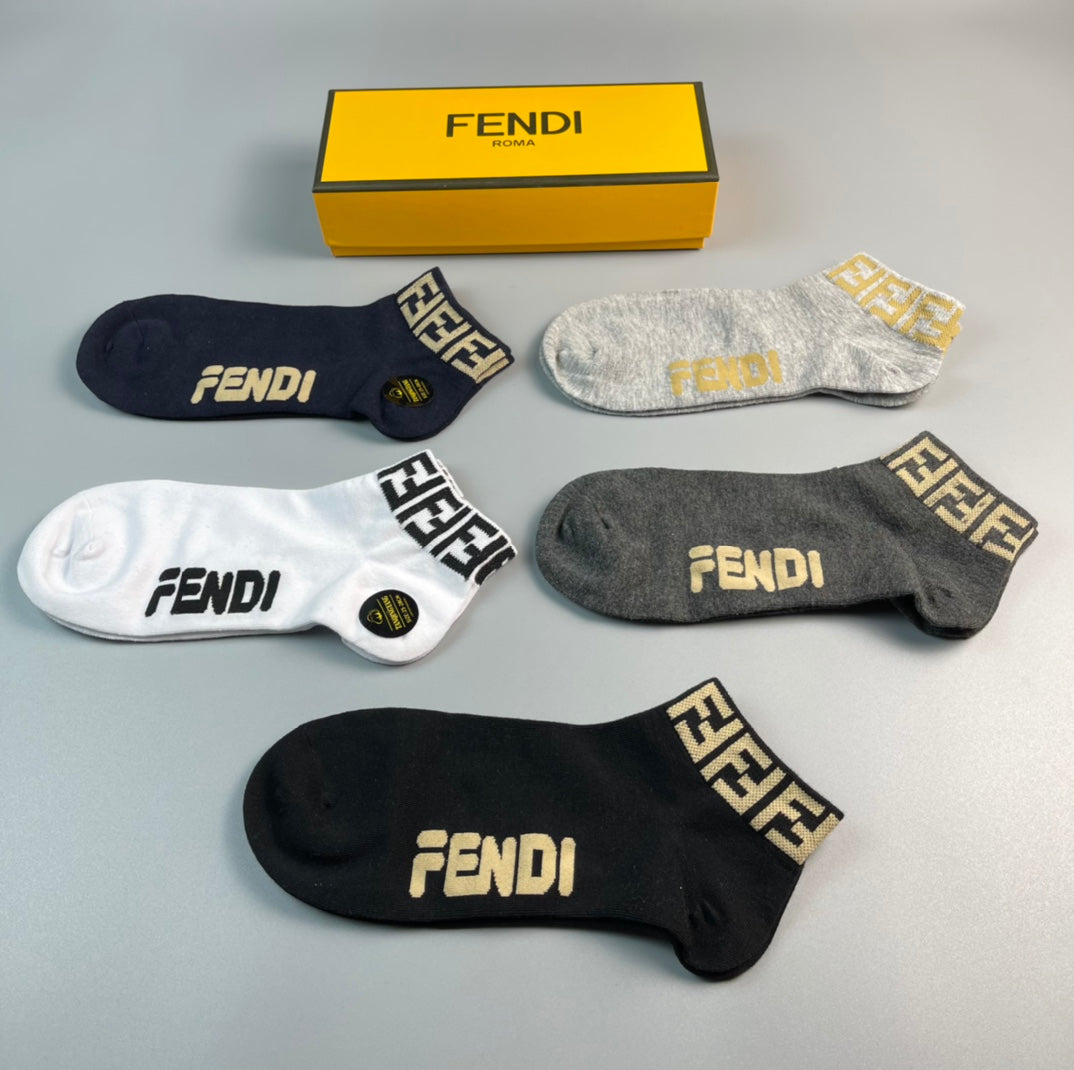 Fendi Letter-Pattern Details No-Show Socks - 5-Pair Set
