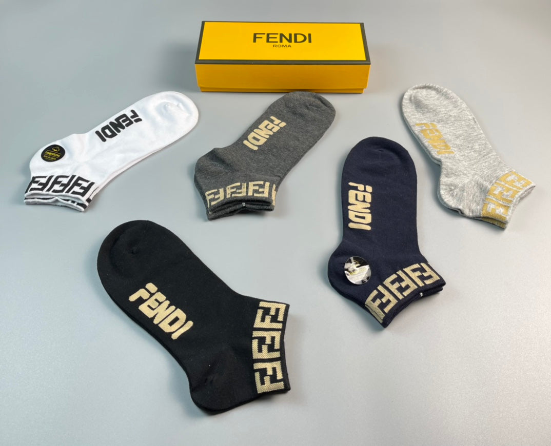 Fendi Wordmark And Letter-Pattern Details No-Show Socks - 5-Pair Set