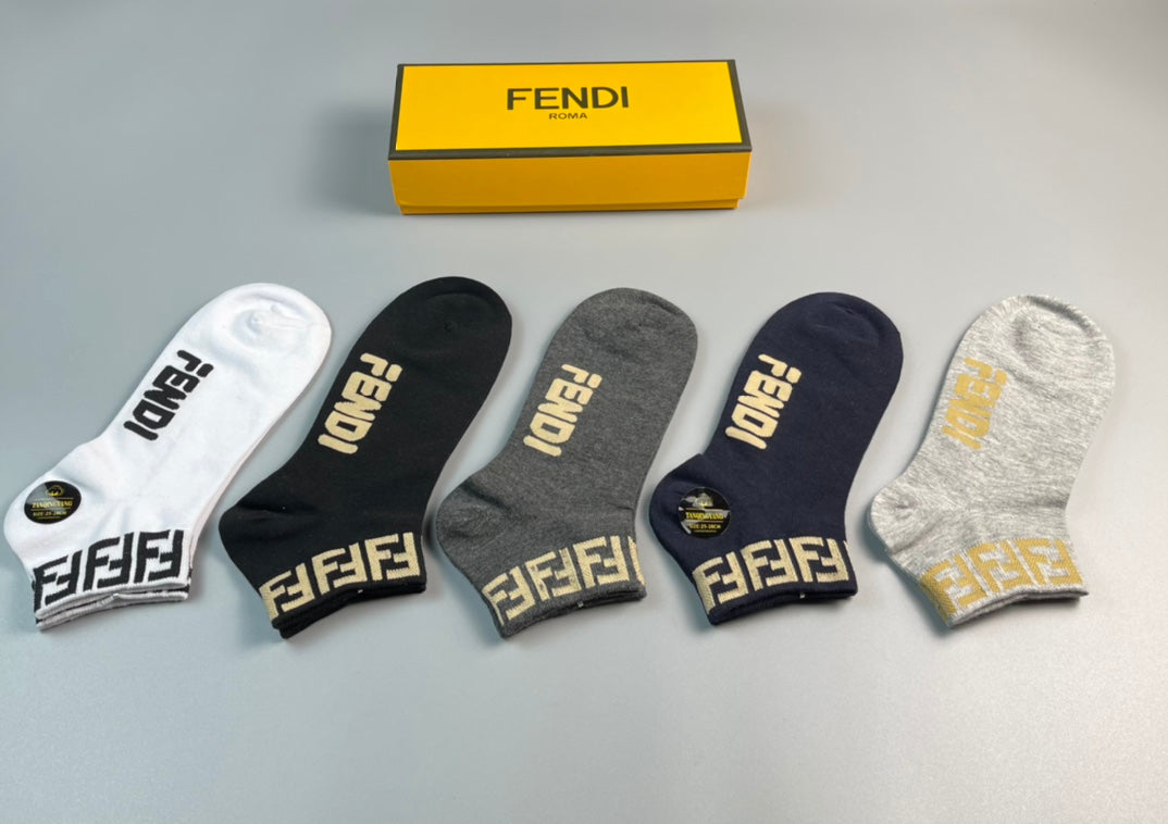 Fendi Letter-Pattern Details No-Show Socks - 5-Pair Set