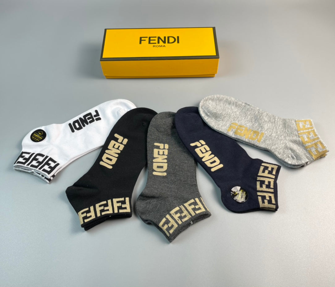 Fendi Letter-Pattern Details No-Show Socks - 5-Pair Set