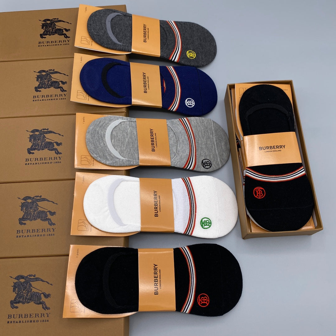 Burberry Visible Colour, Cuff And Emblem Details No-Show Socks - 5-Pair Set