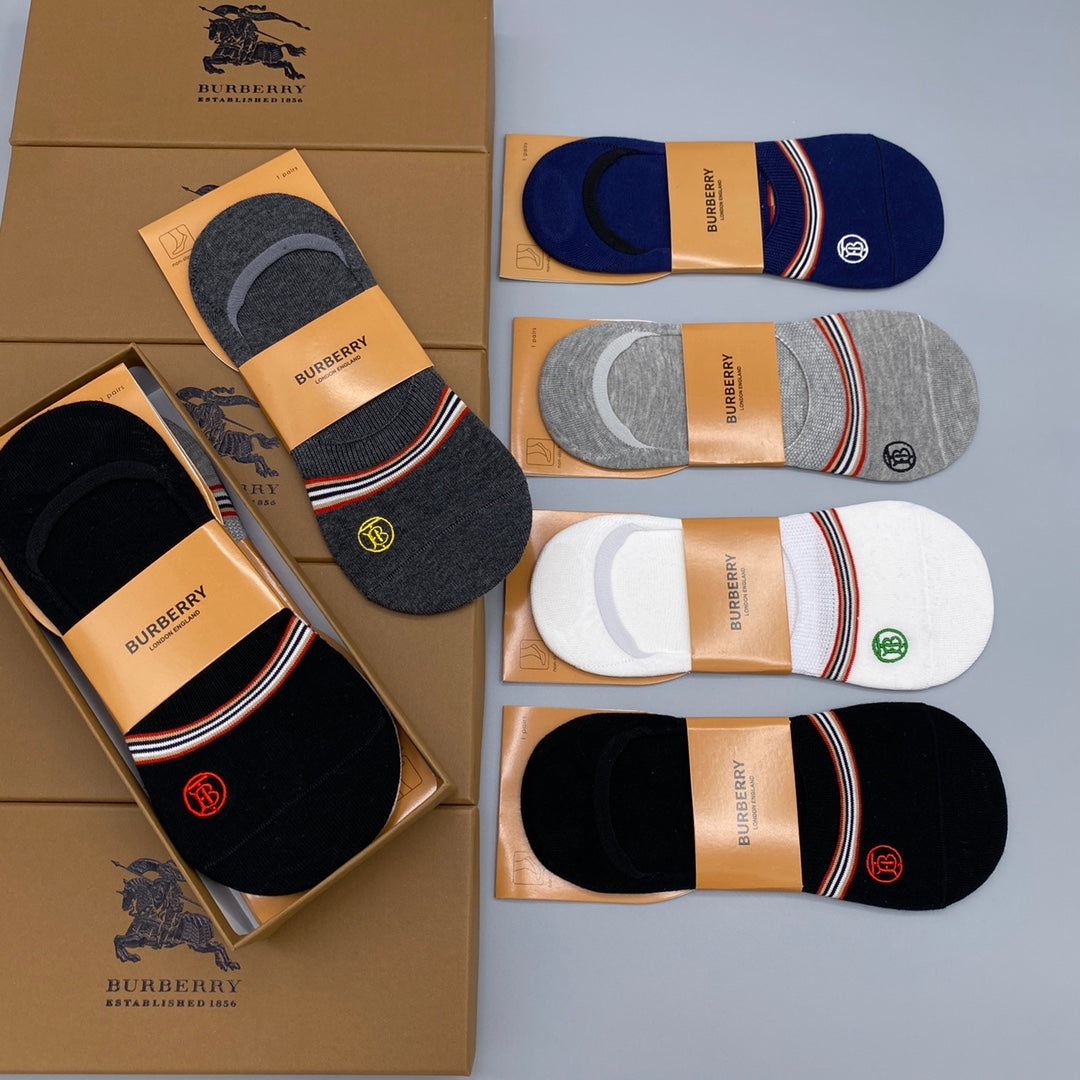 Burberry Visible Colour, Cuff And Emblem Details No-Show Socks - 5-Pair Set
