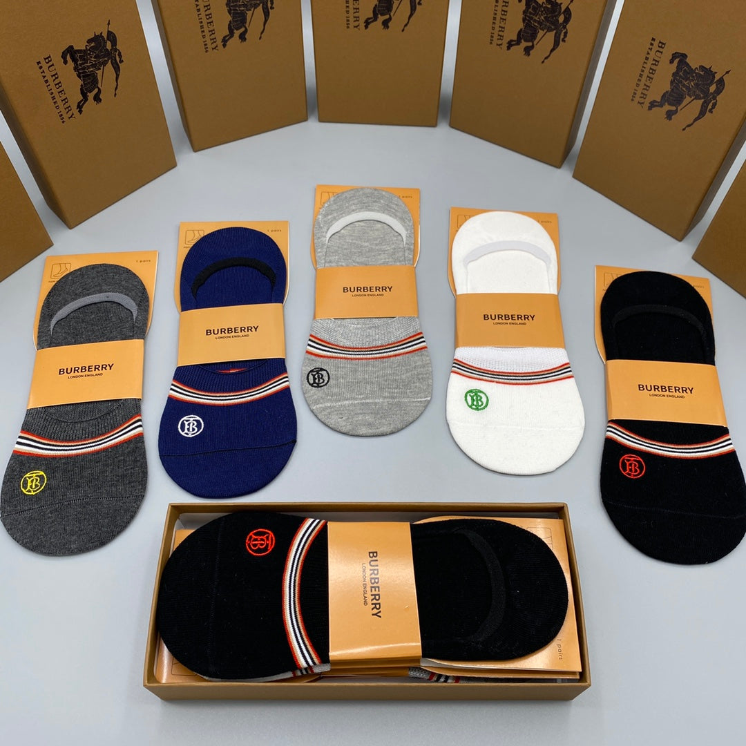 Burberry Visible Colour, Cuff And Emblem Details No-Show Socks - 5-Pair Set